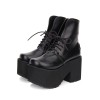 ゴシックロリータブーツレースアッププラットフォームPUブラックロリータミッドカーフブーツ