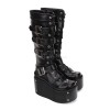 ゴシックロリータブーツバックルリベットプラットフォームPUブラックロリータシューズ