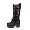 ゴシックロリータブーツグロメットクロスレースアップバックルプラットフォームチャッキーハイヒールブラックロリータシューズ