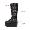 ゴシックロリータブーツバックルリベットプラットフォームPUブラックロリータシューズ