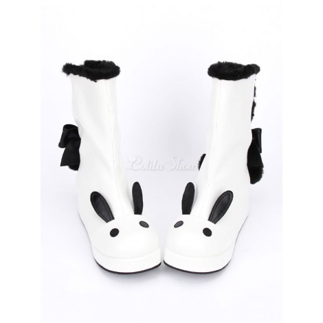 ロリータブーツ　ウェッジソール　ホワイト　ローヒール　丸いつま先　PU