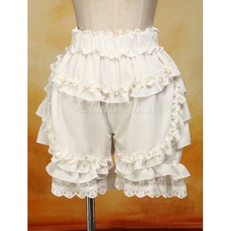 ロリィタパンツ　エクリュホワイト　無地　フリル　カジュアル　王子風　ゴシック　クラシック＆トラディション　シフォン