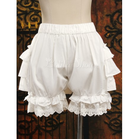ロリィタパンツ　ホワイト　ティアード　スウィート　ピュアコットン　無地