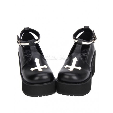 ゴシックロリータ シューズ分厚いかかとポンプ付きクロスプラット フォーム ポンプ足首ストラップ ゴシックロリータ シューズします。