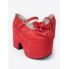 ロリィタ靴　レッド　ウェッジソール　丸いつま先　リボン柄　ハロウィン　可愛い