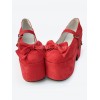 ロリィタ靴　レッド　ウェッジソール　丸いつま先　リボン柄　ハロウィン　可愛い