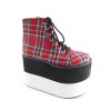 ロリィタシューズ　レッド　プラットフォーム　ブーツスタイル　パーティー　可愛い　丸いつま先