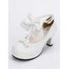 ロリィタシューズ　コーンヒール　リボン柄　カジュアル　丸いつま先　PU