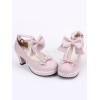 ロリィタシューズ　コーンヒール　リボン柄　カジュアル　丸いつま先　PU