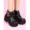 ロリィタ靴　ブラック　PU　丸いつま先　祝日