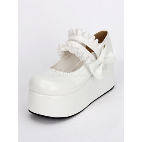 ロリィタシューズ　丸いつま先　ハロウィン　PU　ウェッジソール　パッチワーク柄