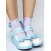 ロリィタ靴　ライトブルー　丸いつま先　PU　ウェッジソール　パッチワーク柄