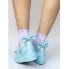 ロリィタ靴　ライトブルー　丸いつま先　PU　ウェッジソール　パッチワーク柄