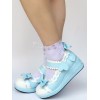 ロリィタ靴　ライトブルー　丸いつま先　PU　ウェッジソール　パッチワーク柄