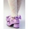 ロリィタシューズ　パープル　無地　PU　丸いつま先　チャンキーヒール