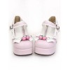 ロリータ靴　ピンク　リボン柄　丸いつま先　チャンキーヒール　ハロウィーン