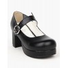 ロリータ靴　ブラック　チャンキーヒール　パーティー　ラウンドトゥ（丸いつま先）