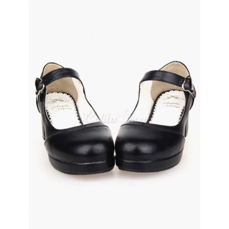 ロリィタシューズ　スクエアヒール　チャンキーヒール　メリージェーン　ブラック　ハートバックル