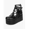 プラットフォームシューズ　ロリィタ靴　アンクルストラップ　PU　ブラック