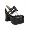 ブラック　チャンキーヒール　ロリィタシューズ　ハイプラットフォーム　丸いつま先　リボン