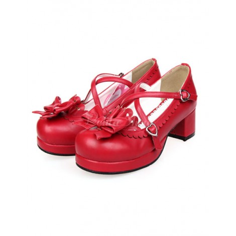 ロリータ靴　4.5cm　リボン　単色　新作　カジュアル