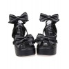 ロリータ靴　サンダル　ブラック　6cm　リボン　単色　厚底