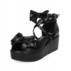 ロリータ靴　サンダル　ブラック　6cm　リボン　単色　厚底