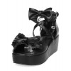 ロリータ靴　サンダル　ブラック　6cm　リボン　単色　厚底