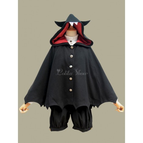 甘いロリータポンチョブラックポリエステルフリルアニマルプリント秋ロリータ生き抜く