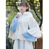 中国風ロリータケープ花刺繍入り毛皮フードホワイトロリータポンチョ