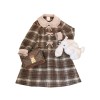 クラシックロリータオーバーコートチェック柄フリルボウブラウンロリータウールコート