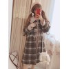 クラシックロリータオーバーコートチェック柄フリルボウブラウンロリータウールコート