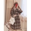 クラシックロリータオーバーコートチェック柄フリルボウブラウンロリータウールコート