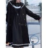 甘いロリータコートブラックパイピングオーバーコート合成ロリータアウター
