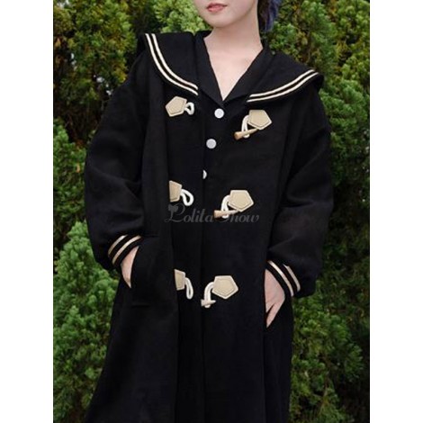 甘いロリータコートブラックオーバーコート合成冬ロリータアウター