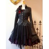 ゴシックロリータコートダークレッドレースアップグロメットコットンブレンドオーバーコートロリータアウター
