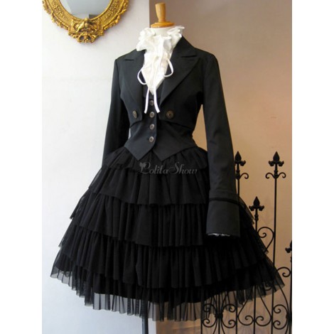 ゴシックロリータコートブラックグロメットオーバーコートコットンブレンドスプリングロリータアウター