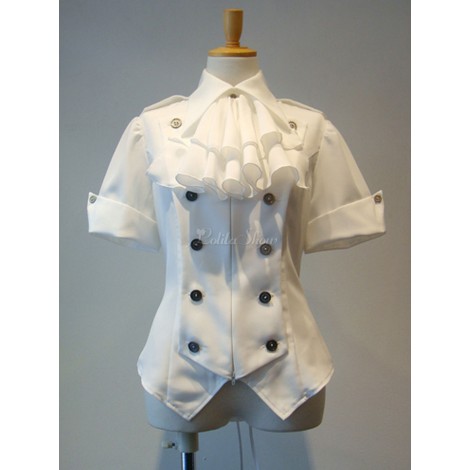 ゴシックロリータコートホワイトレースアップトップコットンブレンドロリータアウター