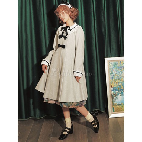 クラシックロリータオーバーコートレースボウキャメルウールロリータコート
