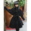 クラシックロリータオーバーコートボウジャカードドリンクブラックウールロリータコート