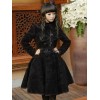 クラシックロリータオーバーコートボウジャカードドリンクブラックウールロリータコート