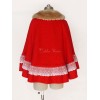 スウィートロリータポンチョコートレースフリルフリルレッドウールロリータケープ