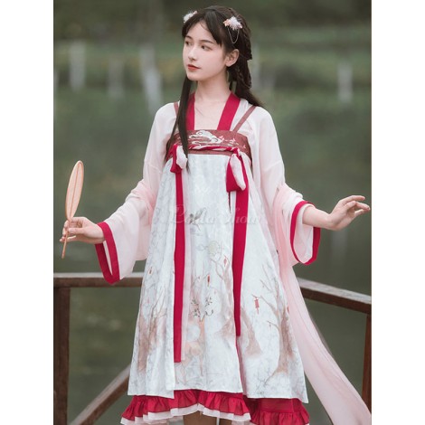 中国風ロリータ衣装エクリュホワイトサッシフリルジャカード長袖ドレスシャツ