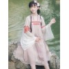 中国風ロリータ衣装ピンクジャカードフリルストラップ付き長袖シャツドレス
