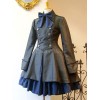 ゴスロリ軍服ワンピース 古典的なロリータ服 ジッパーレースアップ プリーツ ジャンパースカートとダブルブレスト ロリータオーバーコート