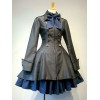 ゴスロリ軍服ワンピース 古典的なロリータ服 ジッパーレースアップ プリーツ ジャンパースカートとダブルブレスト ロリータオーバーコート