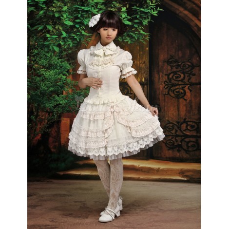 ロリータセパレート，エクリュホワイト　ショートスリーブ　スィート　シャツ＆スカート