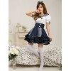 レイヤードスカートとセーラースタイルロリータ衣装レースダブルブレスト半袖トップ