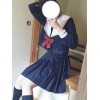 プリーツスカートとセーラースタイルロリータ衣装白雪姫弓ブルーロングスリーブトップ