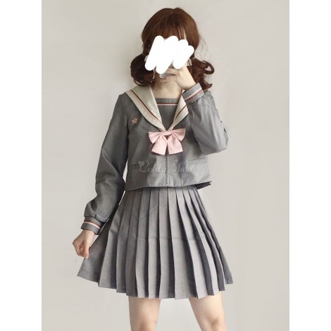セーラースタイルロリータ衣装さくら花プリーツスカート刺繍グレートップ